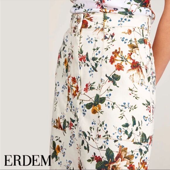 Erdem Artie Cotton-Blend Midi Skirt with Pockets in White/Multi Floral - Picture 6 of 13